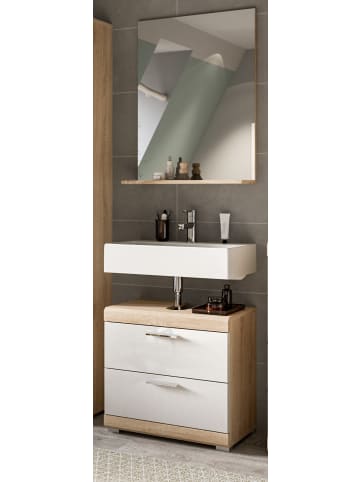 Inn.Furn Badmöbel-Set weiß Hochglanz, Eiche 2-teilig 60 cm, mit Schubkästen