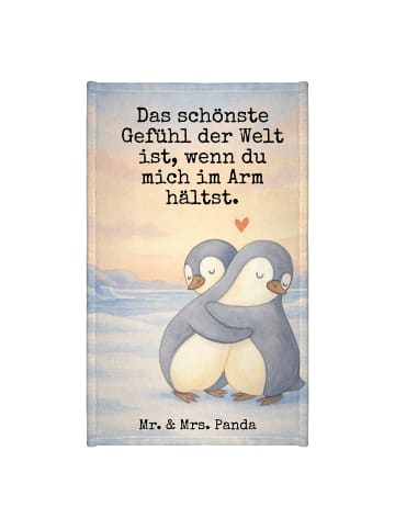 Mr. & Mrs. Panda Gästehandtuch Pinguine Kuscheln Design mit Spruch in Weiß