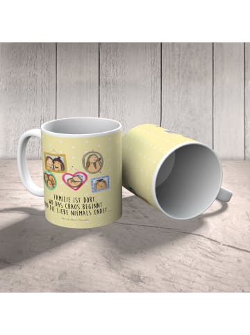 Mr. & Mrs. Panda Kaffeebecher Igel Familie mit Spruch in Gelb Pastell