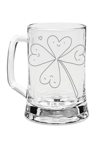 Mr. & Mrs. Panda Gravur Bierkrug Blume Kleeblatt ohne Spruch in Transparent