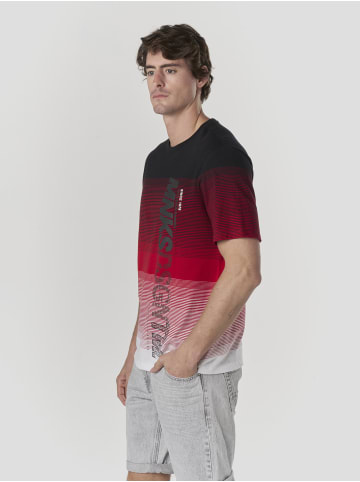 KOROSHI Crew baumwolle gestripte block t-shirt in rot