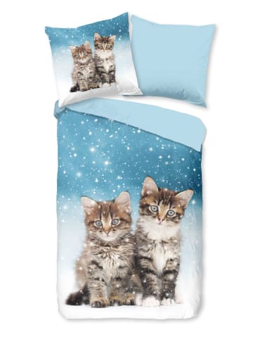 Good Morning good morning Comfort Flanell Bettwäsche - Family -  Katzen im Schnee, blau in blau