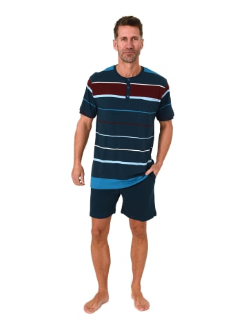 NORMANN Kurzarm Schlafanzug Shorty Pyjama Streifen in marine