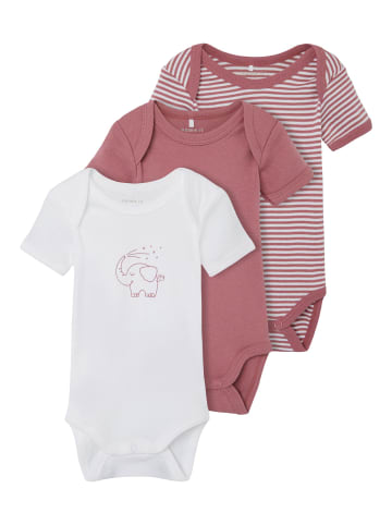 name it Baby kurzarm Body im 3er Pack mit Elefanten Motiv Mesa Rose 50