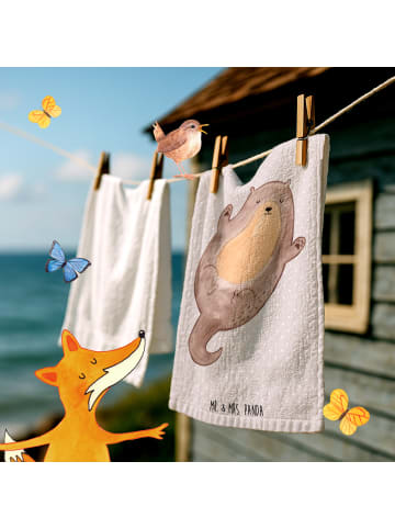 Mr. & Mrs. Panda Handtuch Otter Umarmen ohne Spruch in Grau Pastell