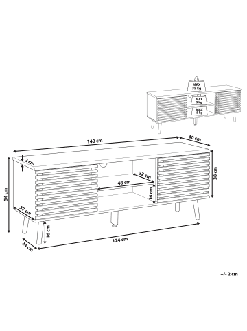 Beliani TV-Möbel PERTH in Braun/Schwarz - (W) 140 x (H) 54 x (L) 40 cm