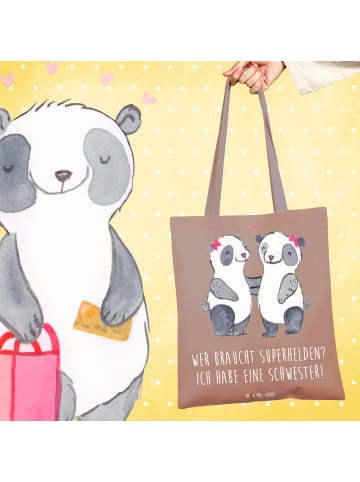 Mr. & Mrs. Panda Jutebeutel Liebe Schwester mit Spruch in Braun Pastell