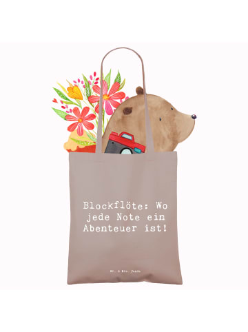 Mr. & Mrs. Panda Tote Bag Spruch Abenteuer Blockflöte mit Spruch in Braun Pastell