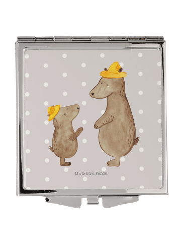 Mr. & Mrs. Panda Handtaschenspiegel quadratisch Bären mit Hut oh... in Grau Pastell