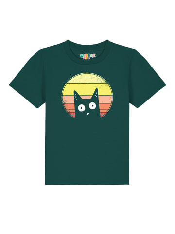 wat? Apparel T-Shirt Sunset Cat in Dunkelgrün
