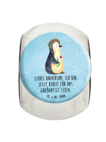 Mr. & Mrs. Panda Kaffeedose Pinguin Blumen mit Spruch in Eisblau