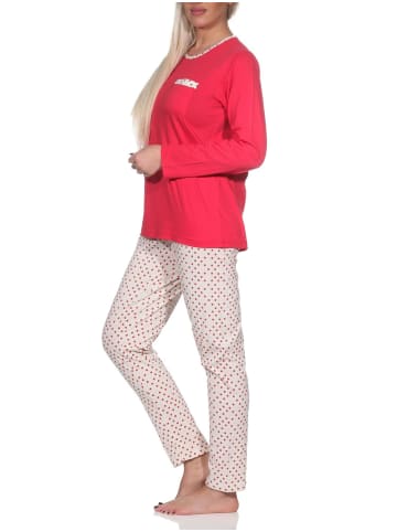 NORMANN Schlafanzug langarm Pyjama Pyjamahose Tupfen Punkte Optik - 86405 in pink