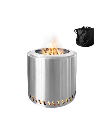 relaxdays Feuerschale "rauchfrei" in Silber - (H)36 x Ø 38 cm