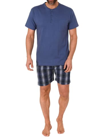 NORMANN Kurzarm Schlafanzug Shorty karierter Jersey Hose - 78361 in marine