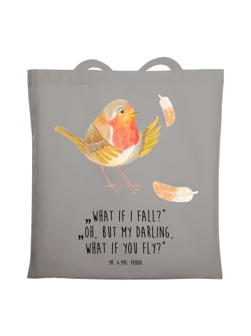 Mr. & Mrs. Panda shopping tasche Rotkehlchen Federn mit Spruch in Light Grey