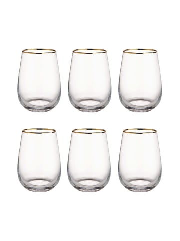 Butlers 6x Gläser mit Goldrand 590ml TOUCH OF GOLD in Transparent-Gold