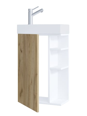VCM 2-tlg Gäste WC Waschplatz Bad Waschtisch Lumia in Weiß / Honig-Eiche