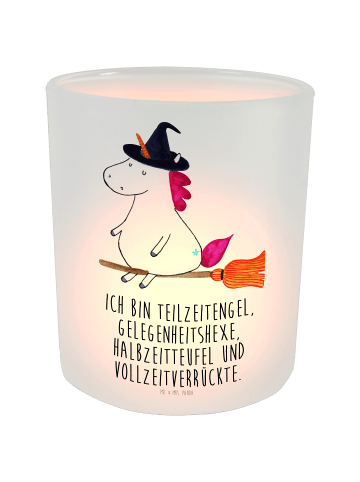 Mr. & Mrs. Panda Windlicht aus Glas Einhorn Hexe mit Spruch in Transparent