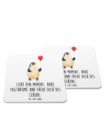 Mr. & Mrs. Panda Glasuntersetzer Pinguin Luftballon mit Spruch in Weiß