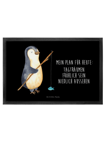 Mr. & Mrs. Panda Fußmatte outdoor Pinguin Angler mit Spruch in Schwarz
