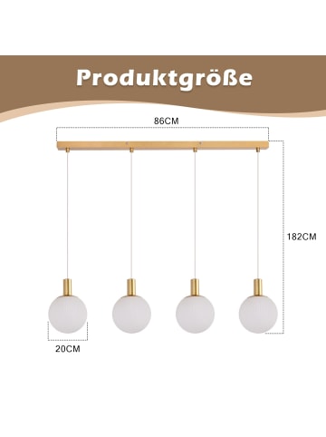 ZMH Pendelleuchte 4-flammige E27 in Weißgold Glas rund Modern