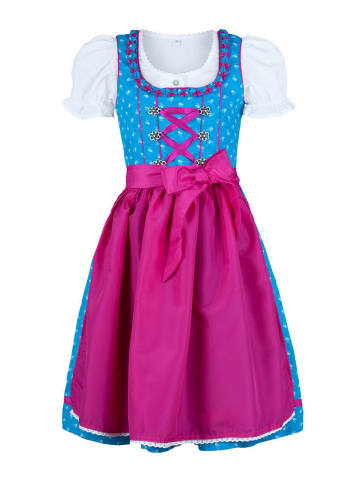 Nübler Kinderdirndl 3-teilig Emilia in Türkis-Fuchsia