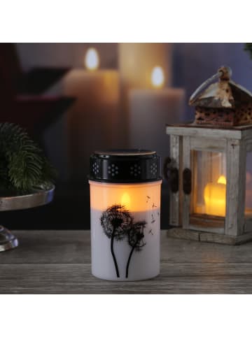 MARELIDA 2er Set LED Grabkerze Grablicht Pusteblume H: 12cm in weiß/schwarz