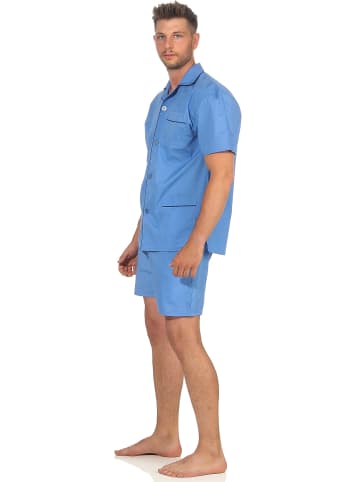 NORMANN shorty Pyjama kurzarm gewebt durchknöpfbarem Oberteil - 55081 in hellblau