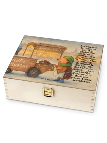 Mr. & Mrs. Panda Holz Teebox Igel Maronen Design mit Spruch in Weiß