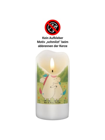 Mr. & Mrs. Panda Stumpenkerze Einhorn Mitteilung Design mit Spruch in Weiß