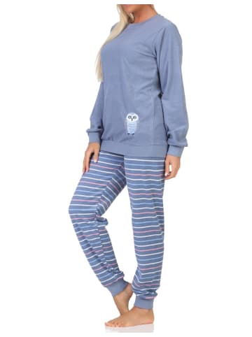 NORMANN langarm Frottee Schlafanzug Pyjama Bündchen - 81744 in blau