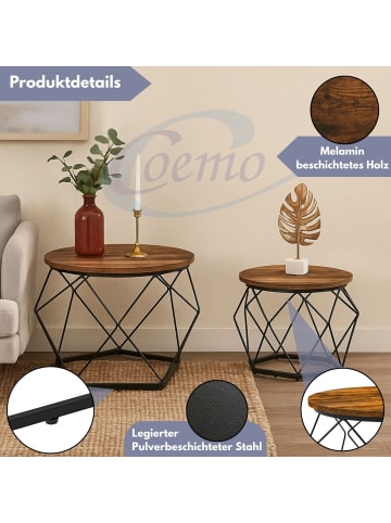 Coemo 2-er Set Couchtisch Duett Metall und Holzwerkstoff in Braun