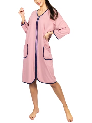 Aquarti Aquarti Damen Bademantel mit Reißverschluss 3/4 Ärmel in hellrosa