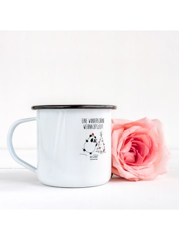 Mr. & Mrs. Panda Tasse Aus Emaille Panda Weihnachtszeit mit Spruch in Weiß