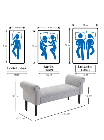 HOMCOM Polsterbank-132L x 45,5B x 58H cm-Hellgrau