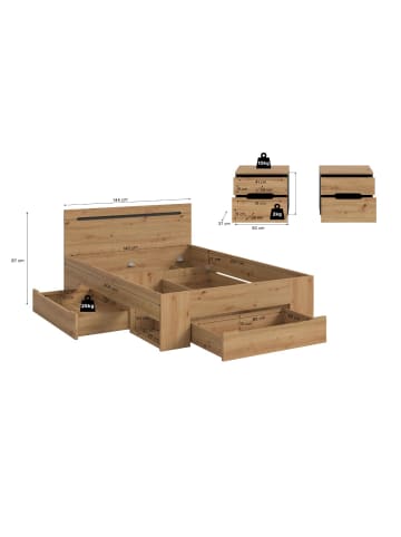 ebuy24 Schlafzimmer-Set Canu (3-teilig) Eiche 244 x 205 cm