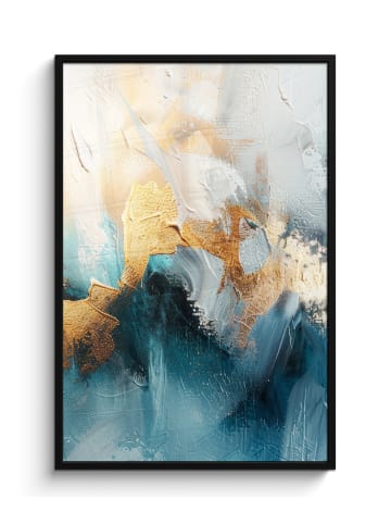 MuchoWow Poster mit Leiste Abstrakte Kunst gold blau