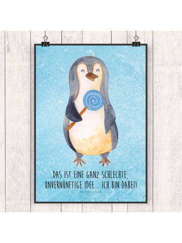 Mr. & Mrs. Panda Bild Pinguin Lolli mit Spruch in Eisblau