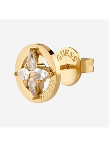 Guess Damen-Ohrringe Ohrstecker Flowers Weiß Goldfarben