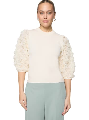Zero  Feinstrickpullover mit 3D Blüten in Eggnog