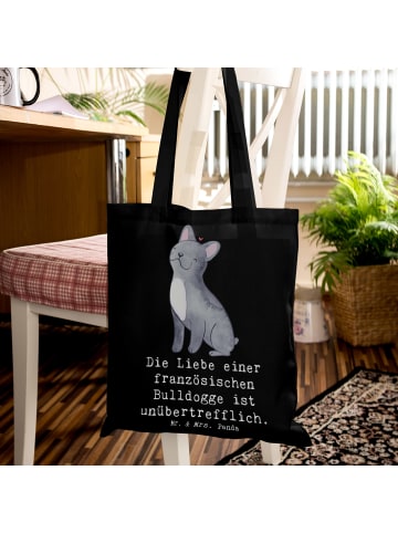 Mr. & Mrs. Panda Jutebeutel Französische Bulldogge Liebe mit Spruch in Schwarz