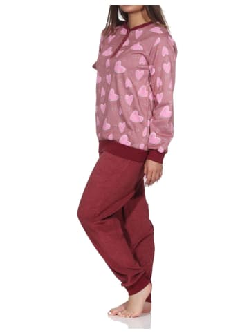 NORMANN langarm Frottee Schlafanzug Bündchen Herz - 81698 in beere