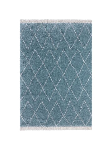 Mint Rugs Hochflor Teppich Fransen Jade Blau