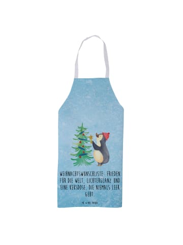 Mr. & Mrs. Panda Kochschürze Pinguin Weihnachtsbaum mit Spruch in Eisblau