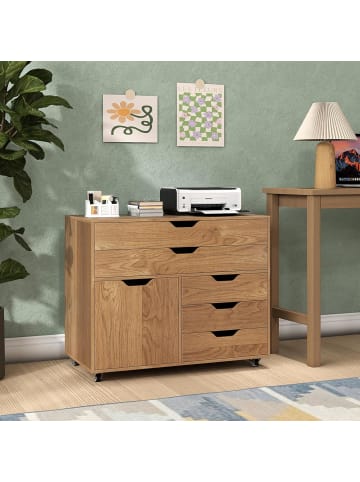 COSTWAY Rollcontainer mit 5 Schubladen 77,5 x 40 x 64 cm in Hellbraun