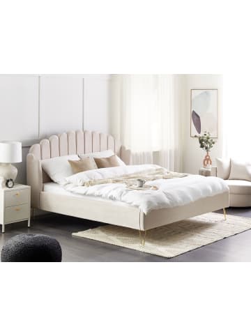 Beliani Doppelbett AMBILLOU in Beige/Gold - (W) 197 x (H) 126 x (L) 214 cm