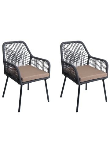 MCW 2er-Set Gartenstuhl O12, Anthrazit, Bezug taupe