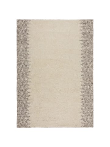 KADIMA DESIGN Wollteppich mit Noppeneffekt und geometrischem Bordürendesign in Beige