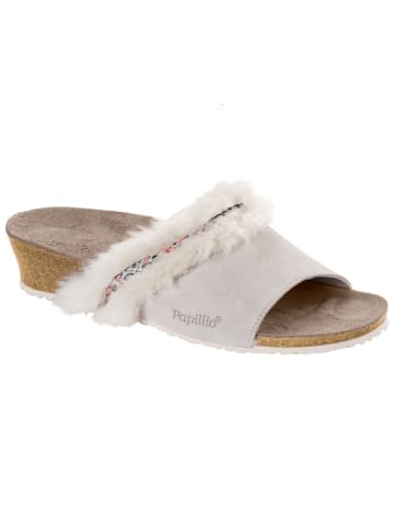 Papillio Keilsandale Amber Veloursleder-Lammfell schmal in creme