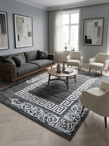 KADIMA DESIGN Teppich Kurzflor Waschbar Mäander ASPEN Strapazierfähig OEKO-TEX in Grau